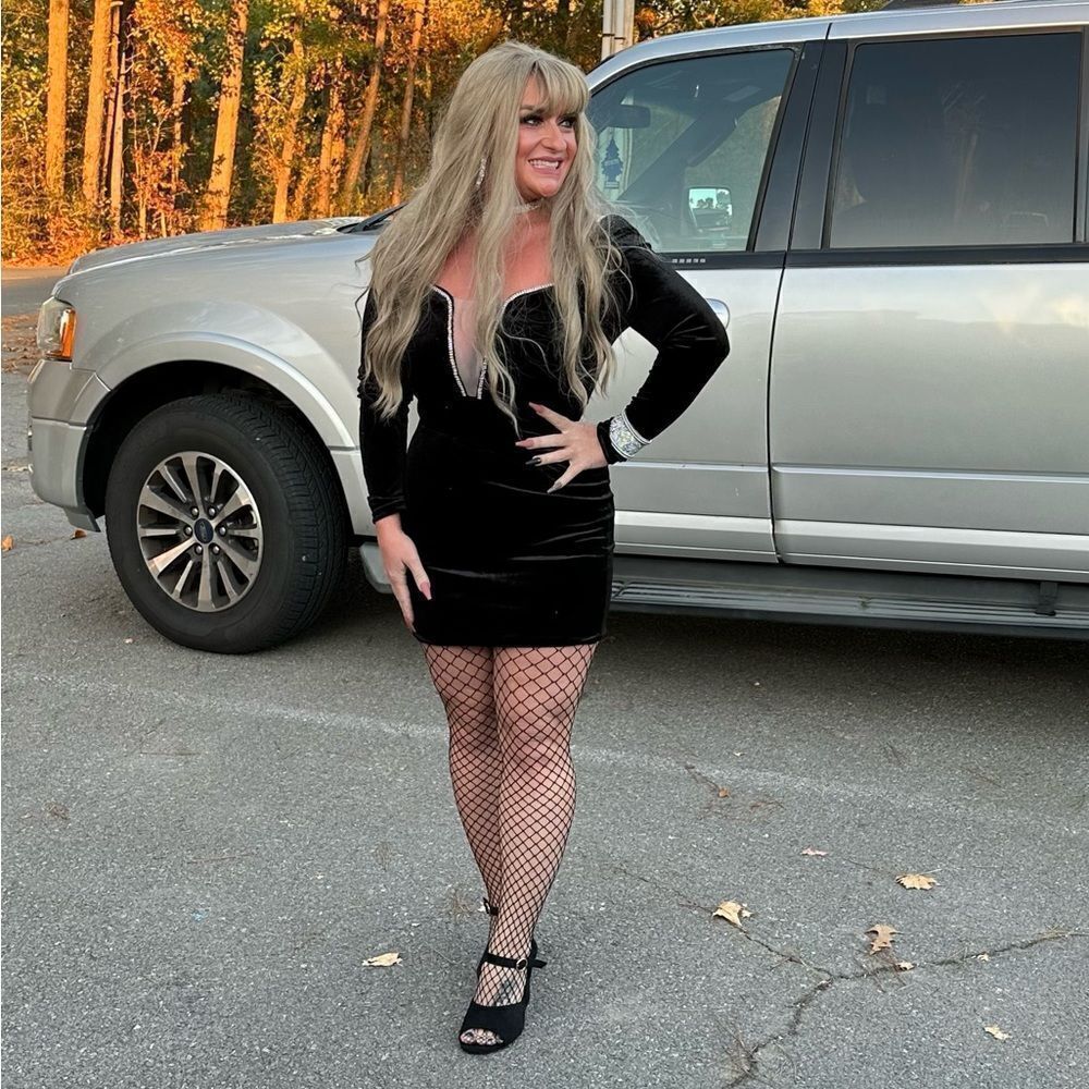 BLACK VELVET rhinestone long sleeve off shoulder mini dress